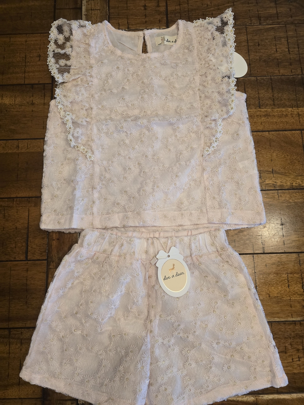 Doe & Rae Pink Floral Eyelet Two-Piece Set